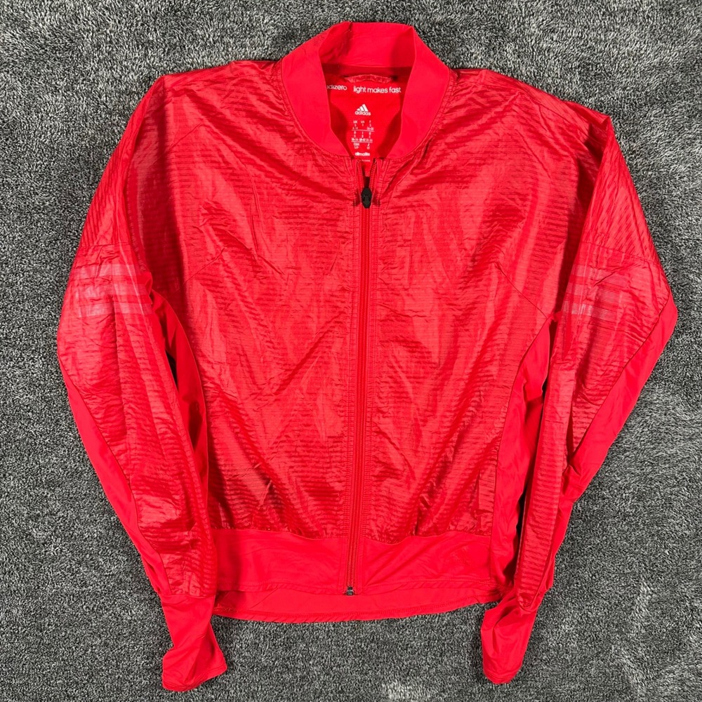 Adidas Jacket Womens Small Adizero Climalite Red Full Zip Running Windbreaker
